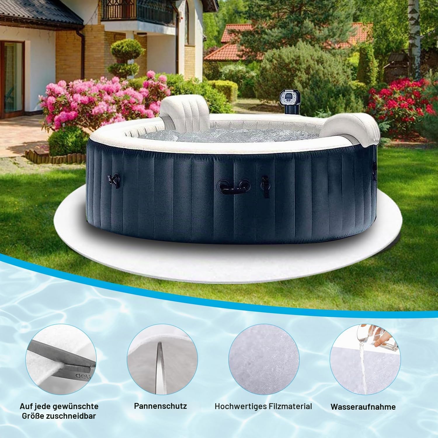 YumSur Pool Bodenplane 4M,Runden Poolmatte,Poolunterlage Bodenschutzplane Bodenmatte Poolunterlage Matte,Tragbares Spa Pool Zubehör,Schwimmbecken Matte Faltbarer,Whirl-Pool Unterlage (Runden 400CM)