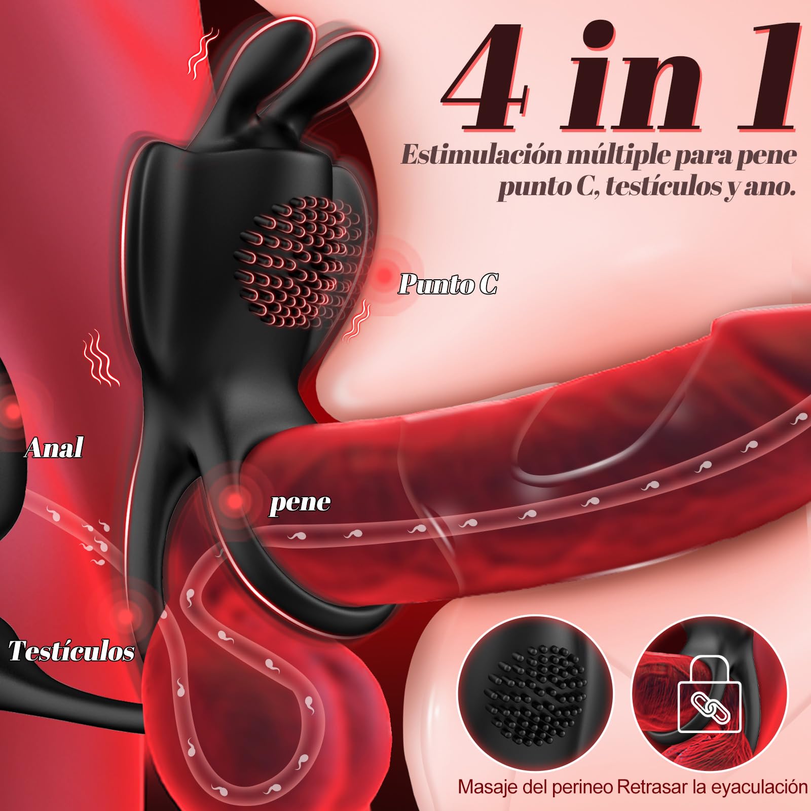 Juguetes Sexuales Masculinos Anillo Vibrador para el Pene con Plug Anal Vibrador, Masajeador Prostático con Control Remoto y Masturbador con 9 Modos de Vibración Anillo Vibrador y Plug Anal para Juego