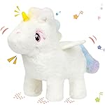 Hopearl Walking Unicorn with Glowing Horn Interactive Electronic Pet Plush Unicorn Toy with Sounds and Movements Animated Gift for Toddlers Birthday, White, 7\'\'