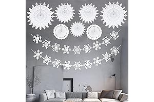 Snowflake Snow White-Silver Christmas Frozen Party Decorations for New Year Paper Fan Banner Streamers