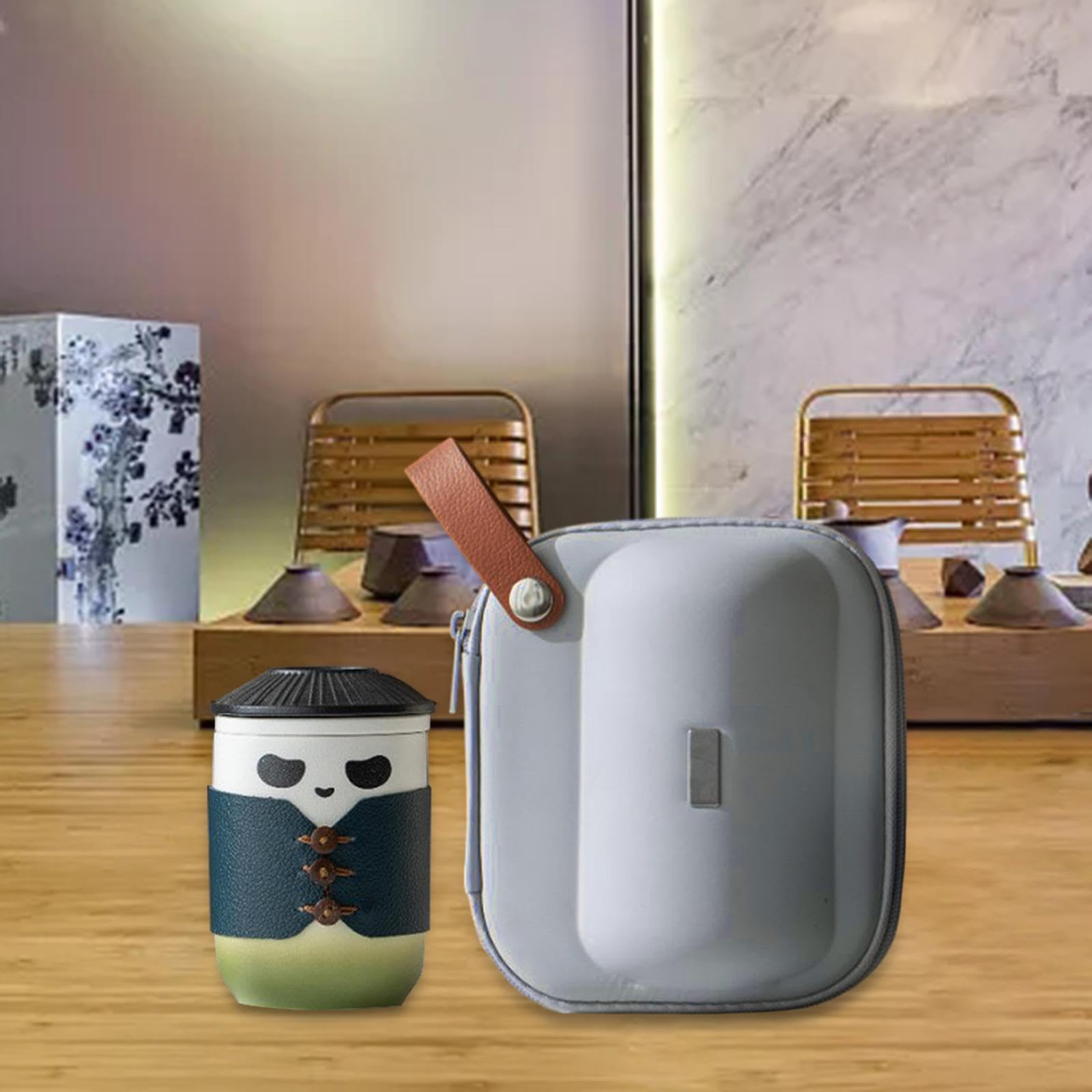 Podróżny zestaw do herbaty chiński ceramiczny czajniczek Kung Fu uroczy ręcznie robiony zaparzacz do herbaty zestaw porcelanowy czajniczek zestaw filiżanka panda na piknik podróż do hotelu, czarny/822
