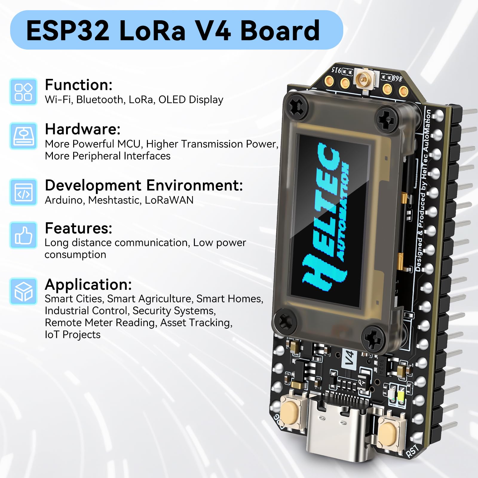 ESP32 LoRa V4 Dev Board pré-soudé + module GNSS L76 + batterie 3000 mAh, ESP32-S3 WiFi Bluetooth 2 Mo PSRAM 16 Mo Flash 863-928 MHz antennes OLED prend en charge GPS solaire pour Arduino