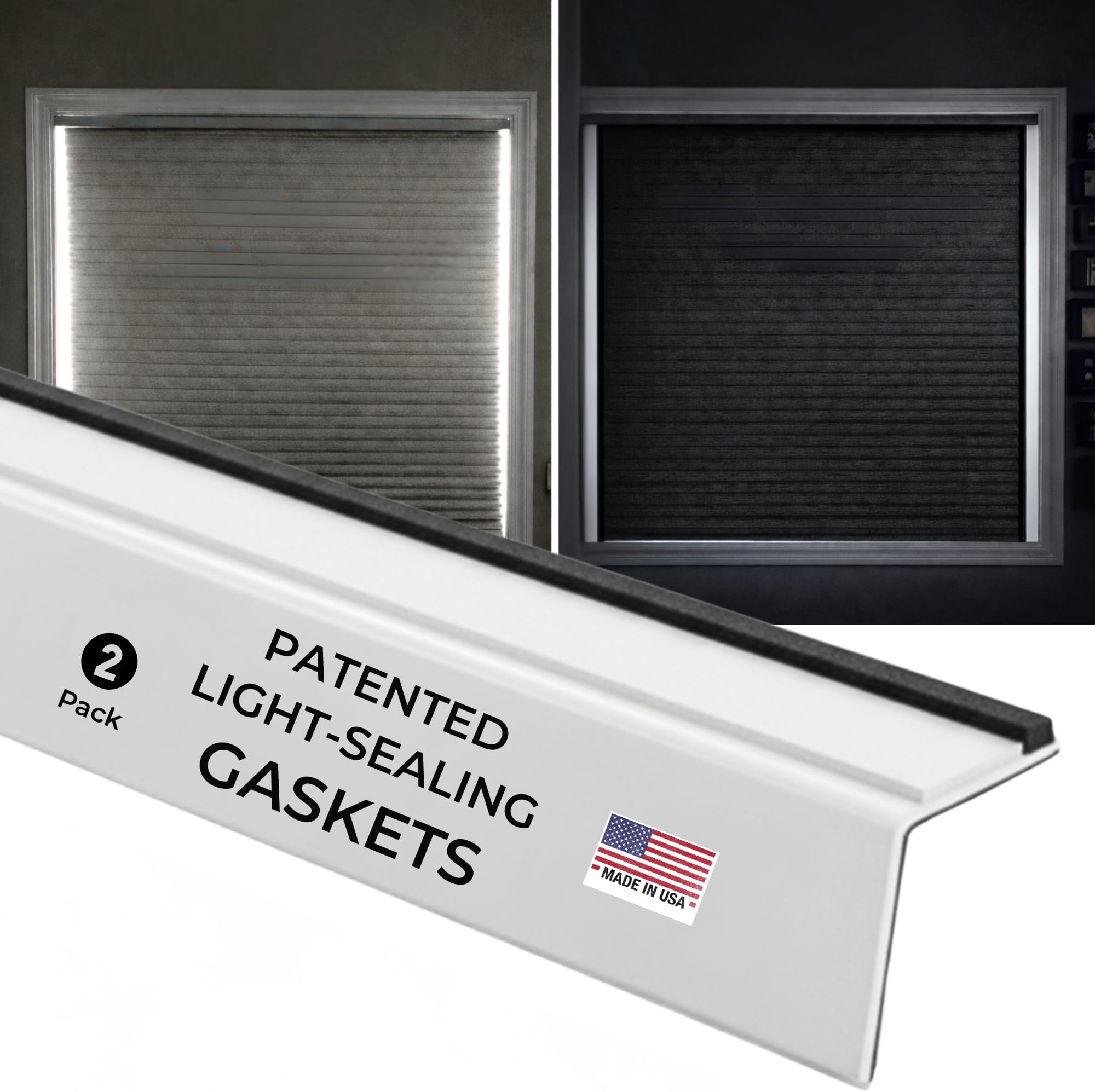 Light Blocking Strips – White 60" Permanent 2pc – Window Light Blocker for Window Roller & Cellular Shades – Side Light Blocker for Bedrooms, Nurseries & Media Rooms