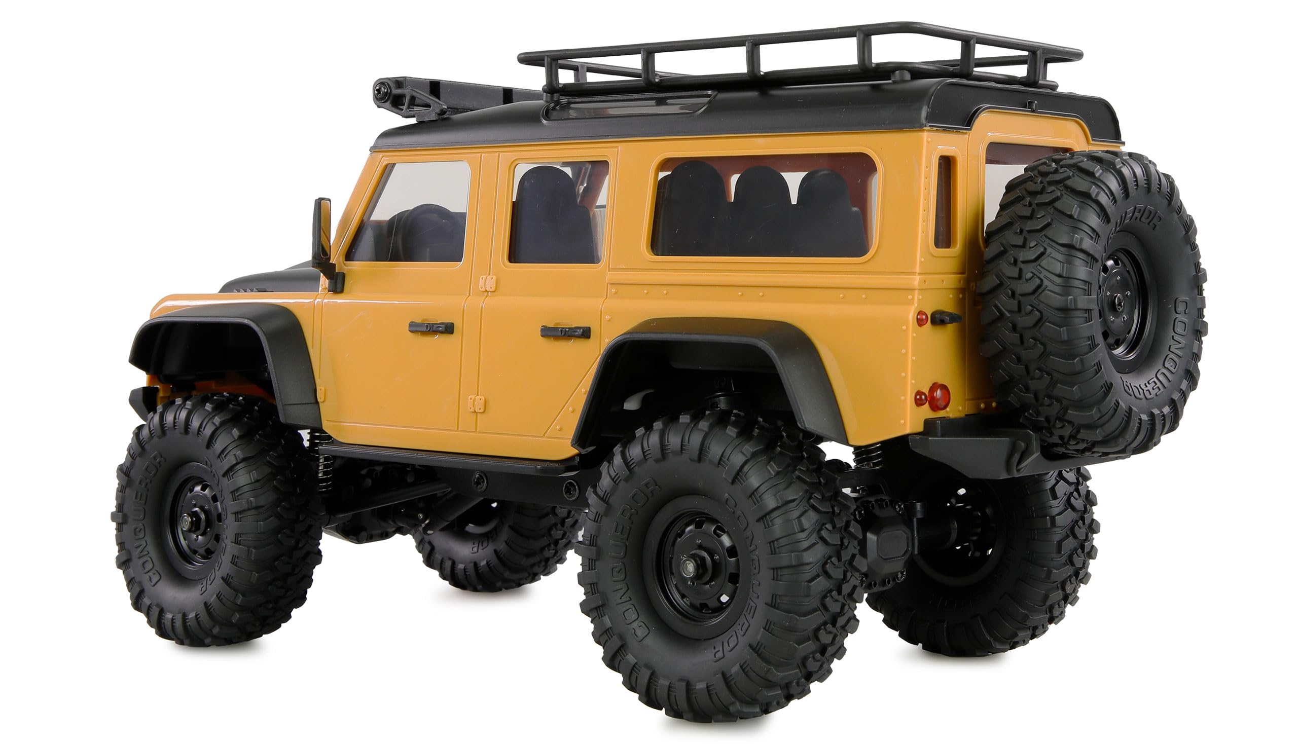 Amewi AMXRock Mini-D90 Scale Crawler 4WD 1:16 RTR żółty z pilotem zdalnego sterowania, akumulatorem, kablem do ładowania