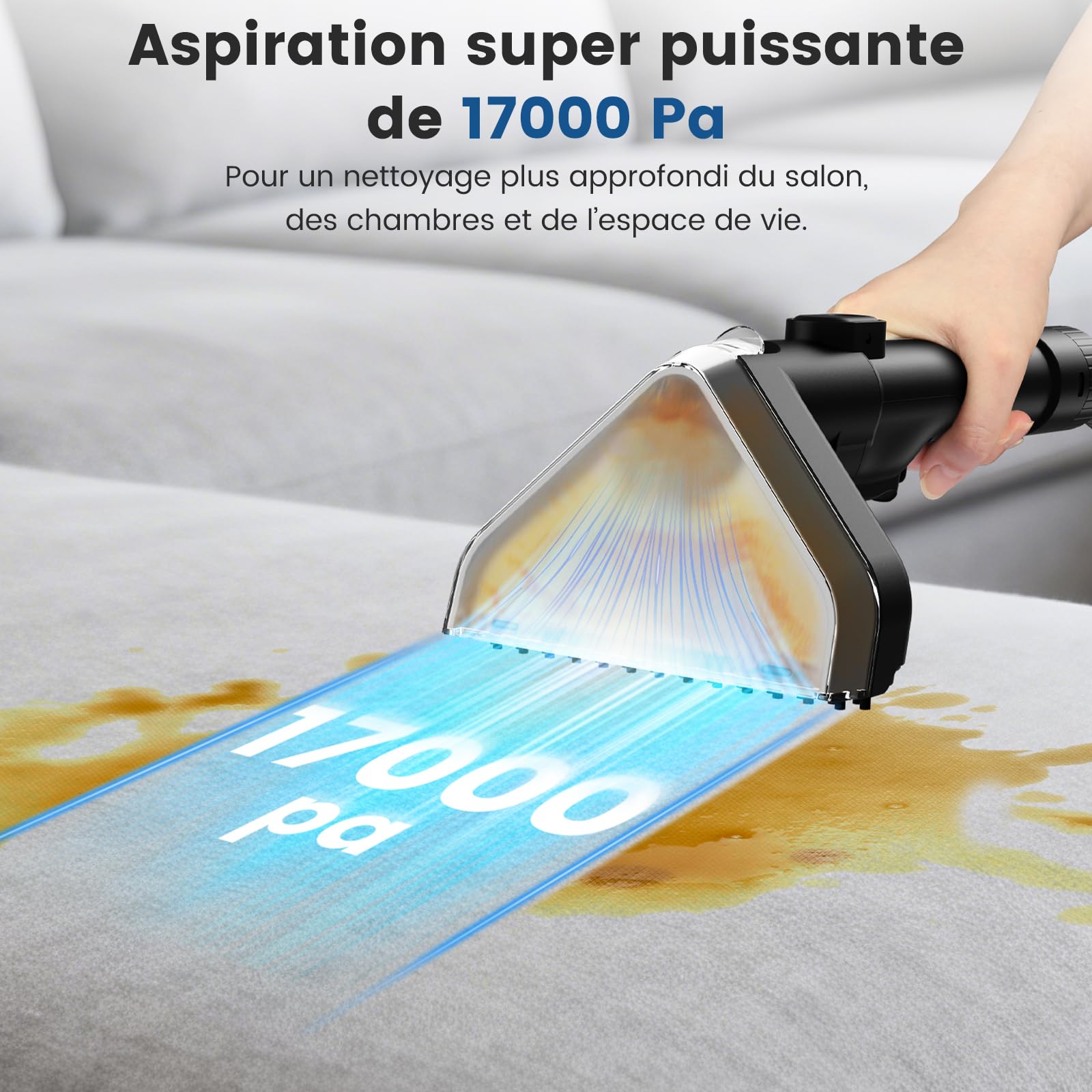 Kitcanis Nettoyeur Canapé Tissu 17000Pa - 78dB 600W Shampouineuse Canape avec 4 Buses Fonction d’Auto-Nettoyage Aspirateur pour Tapis, Moquettes, Meubles, Tissus, Voiture & Plus Encore