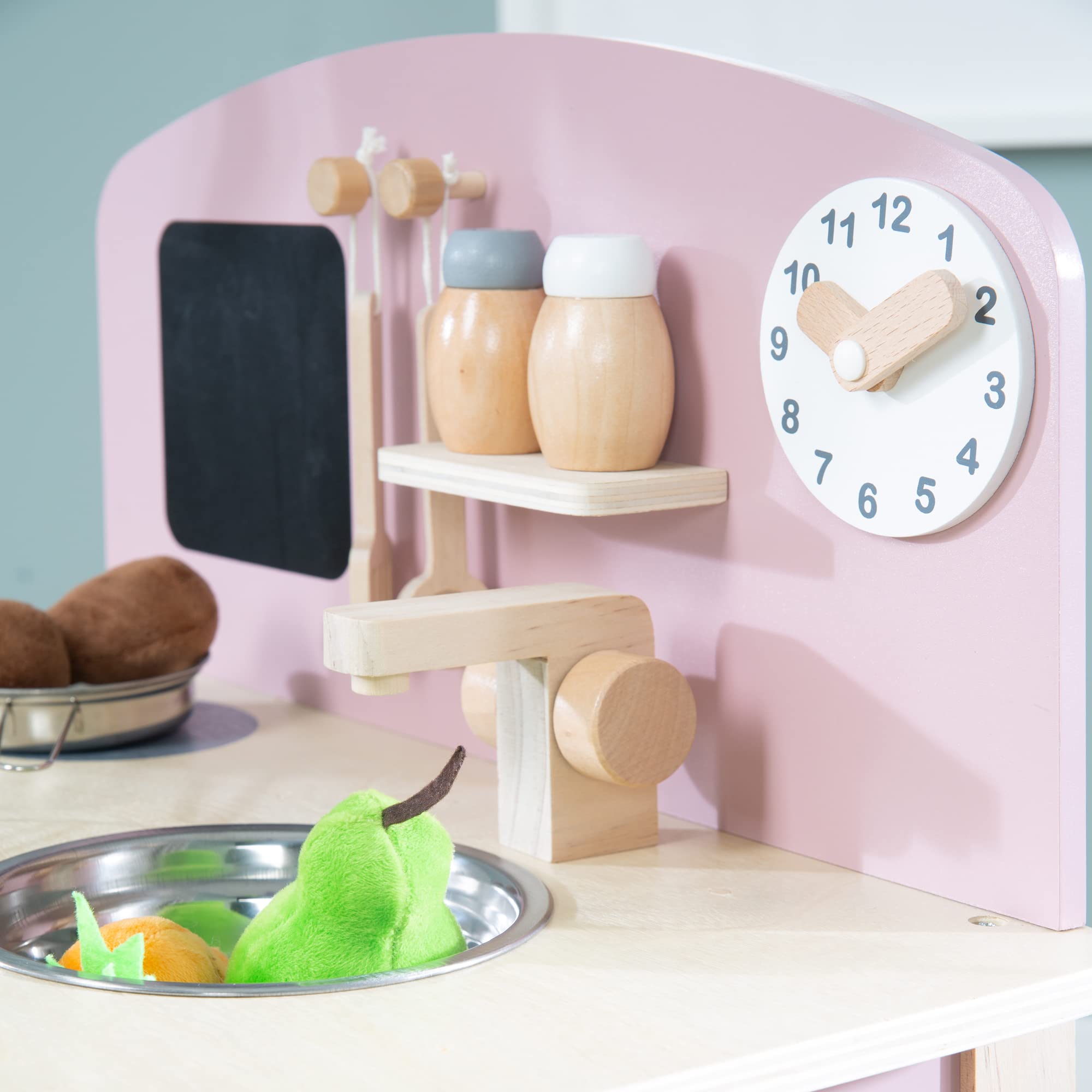 roba Cuisine Enfant en Bois - avec Plaque de Cuisson + Évier et Accessoires en Métal et Bois - à Partir de 3 Ans - Rose