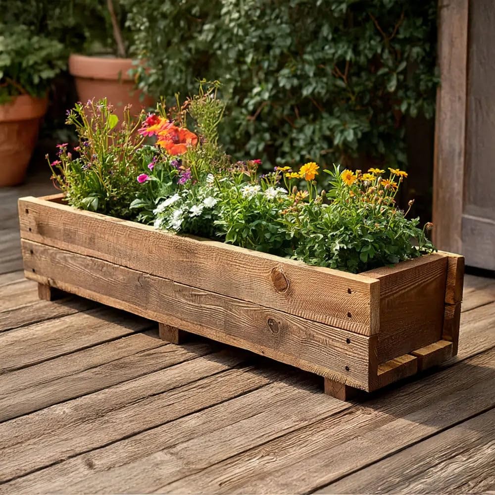 Tulipy 120cm Pine Wooden Planter Flower Trough (1, Natural)