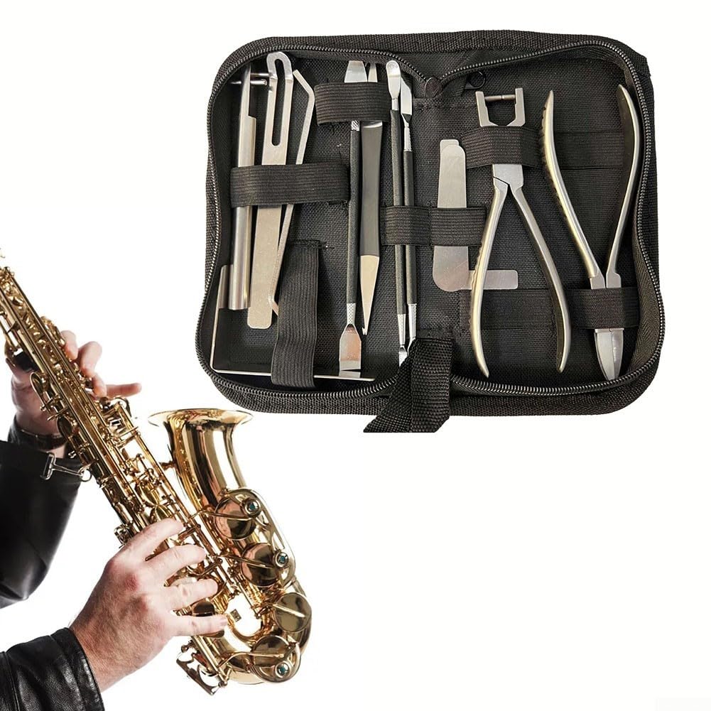 Juego de herramientas de reparación de saxofón de grado profesional, 12 piezas, en práctica bolsa, perfecto para músicos