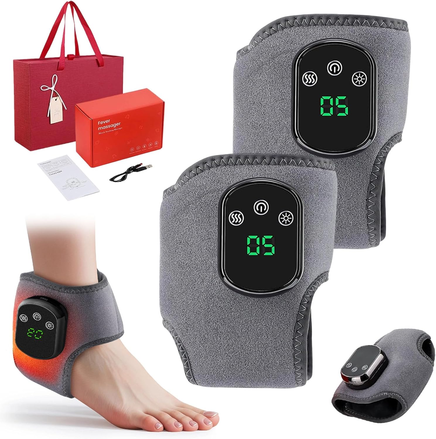 Foot Renew Triple Method Massager, Portable Footrenew Massager with 3 Vibration Modes & 5 Heat Levels, One Size Fits Most, Triple Therapy Foot Massager for Pain Relief (2PCS)
