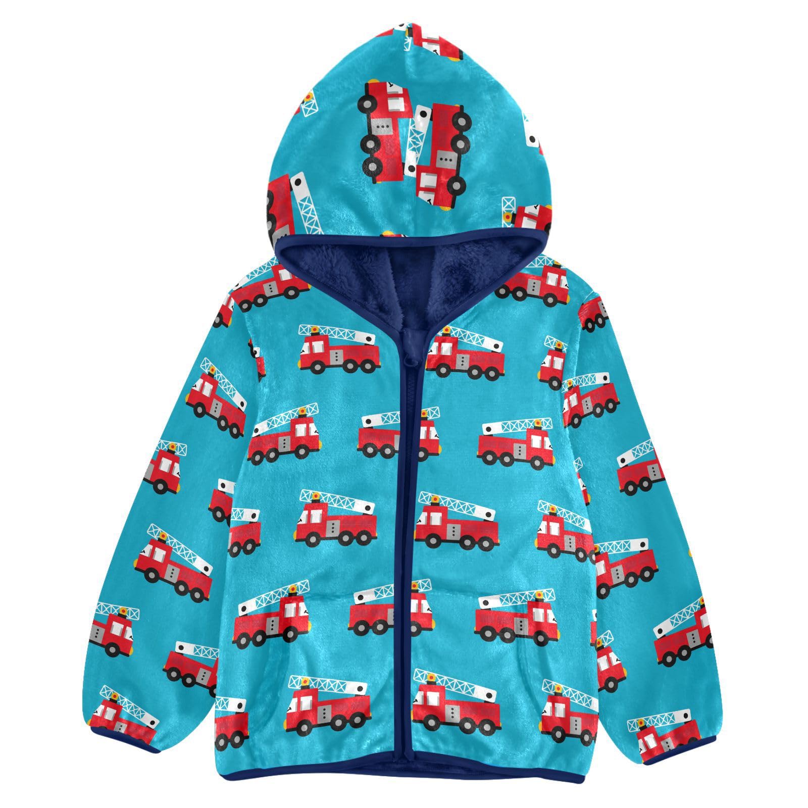 Aflyko Boys Fleece Coat Blue Zip-Up Hoodie Girls Outerwear Kids Hooded Jacket