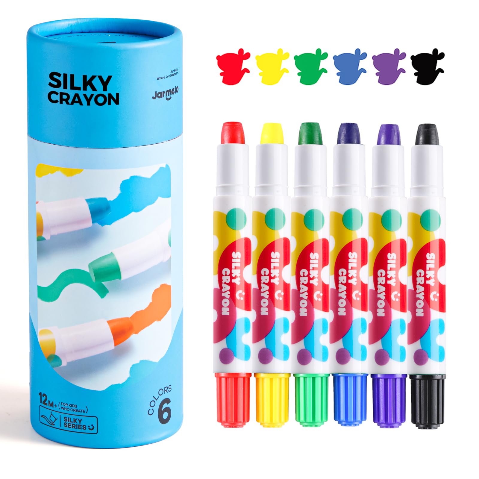 Jar Melo Washable Crayons -6 Colors; Non Toxic; 3 In 1 Effect (Crayon- Pastel- Watercolor); Slick; Twistables Gel Crayons; Barrel Crayons; Art Tools; Silky Crayons; Jumbo