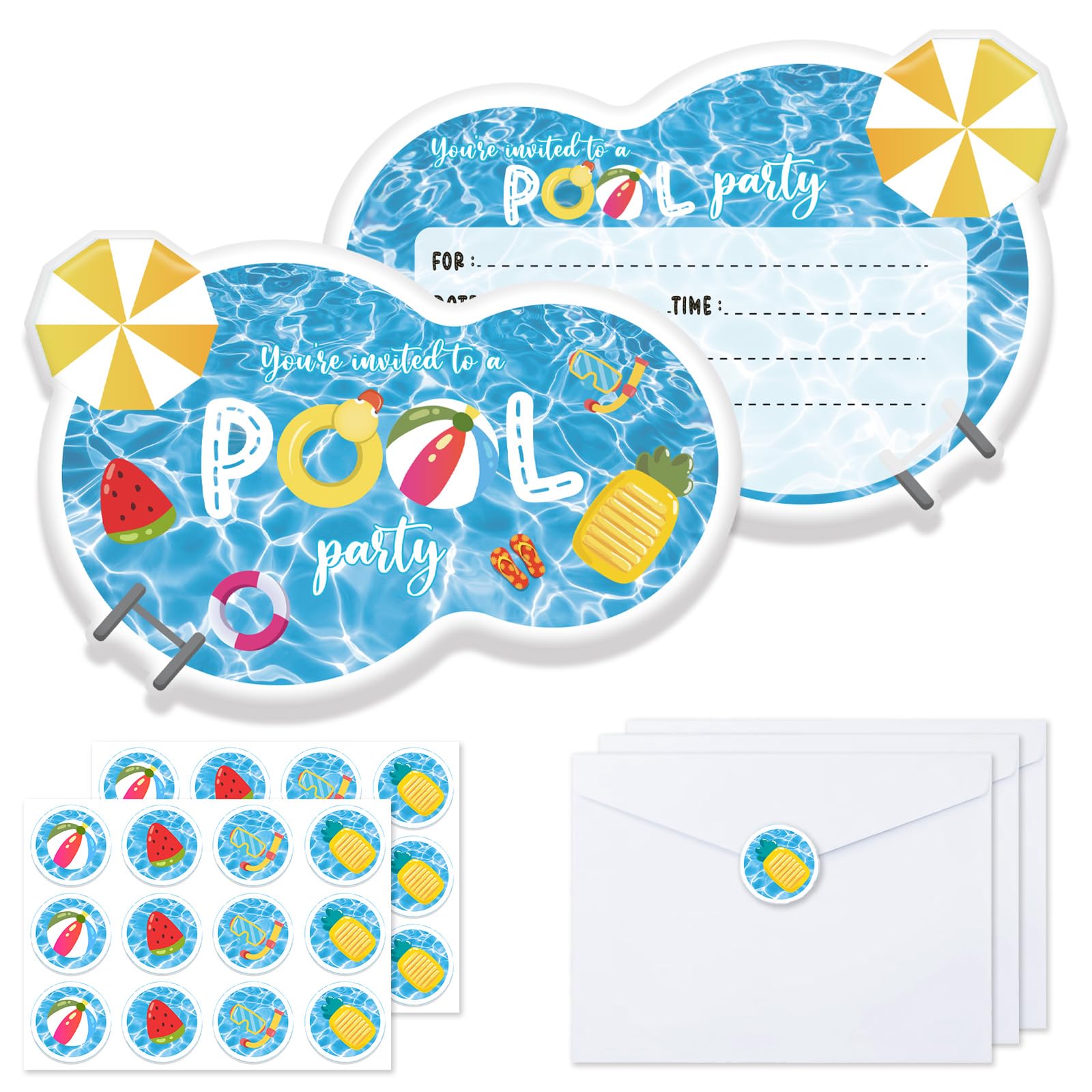 IHCEMIH Confezione da 20 inviti per feste per bambini, biglietti di invito di compleanno per ragazzi e ragazze, a forma di sirena, con buste abbinate, adesivi per bambini