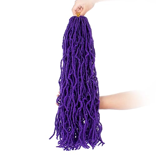 Miniatura 1 de ZRQ 6 paquetes de rastas suaves moradas de 24 pulgadas, trenzas de ganchillo de pelo sintético previamente enrolladas, rastas de diosa onduladas,