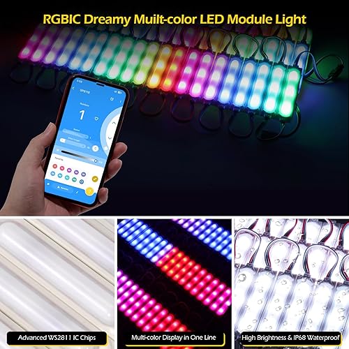 Miniatura 2 de Dyna-Living Luz LED RGBIC de 30 pies y luces LED blancas de 100 pies, aplicación Bluetooth y control remoto IR, luces LED impermeables para negocios