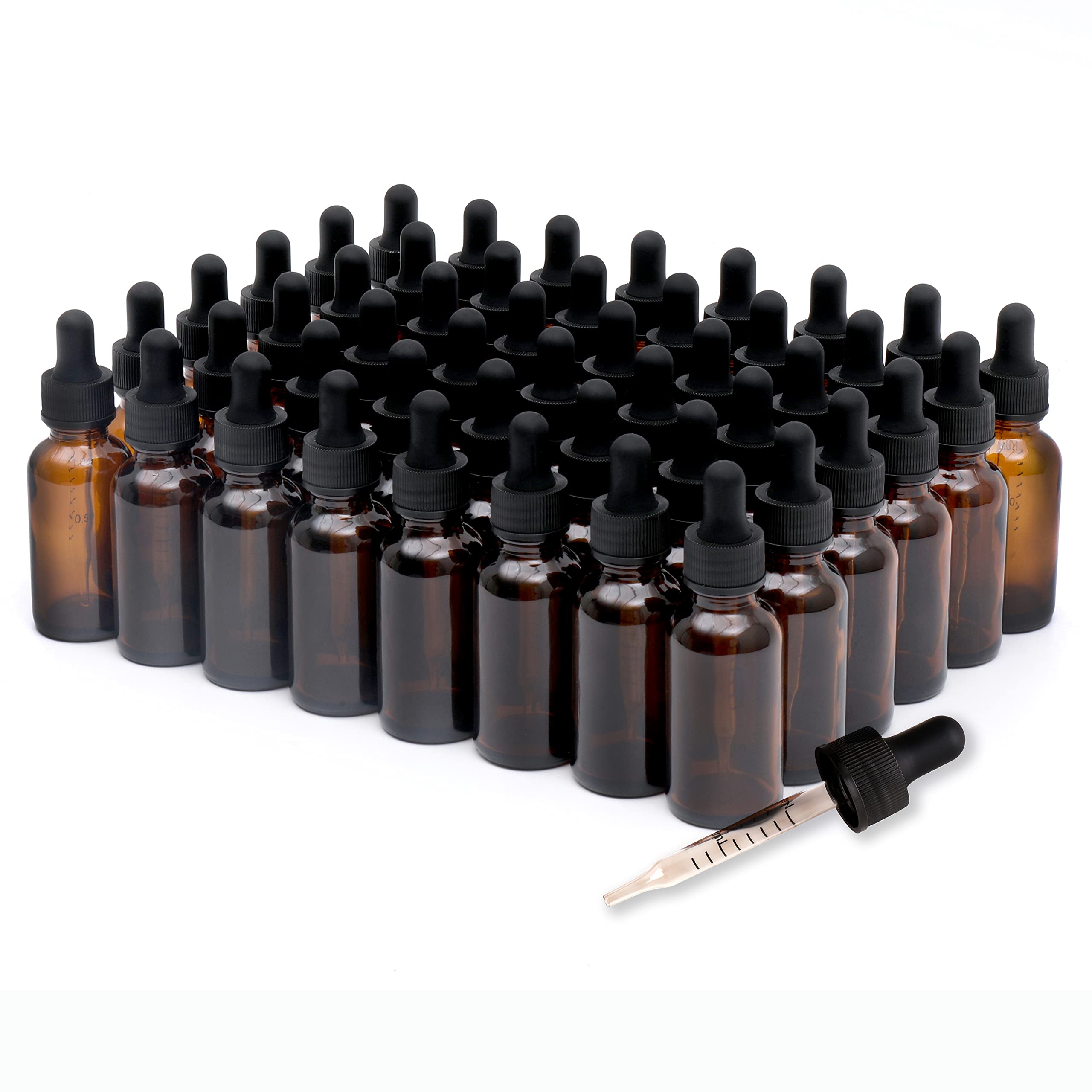 NOOEEISS 48 Stück bernsteinfarbene Glas-Tropfflaschen, stärkere Saugkraft, Tinkturflaschen mit Pipette für ätherische Öle, Parfums, Flüssigkeiten, auslaufsicher, Reisen (48 Stück, bernsteinfarben)