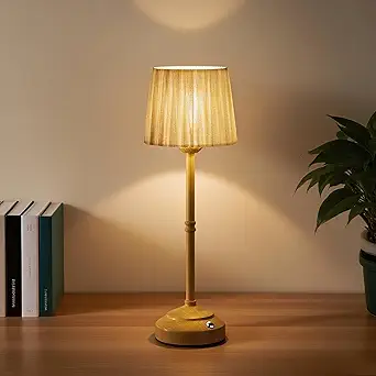 TRRMEZY Vintage Wood Retro Cordless Beside Table Lamp Rechargeable Battery Operated Table lamp,Fabric Shade with 3 Color Stepless Dimming,Touch Control for Bedroom, Nightstand, Dining Room