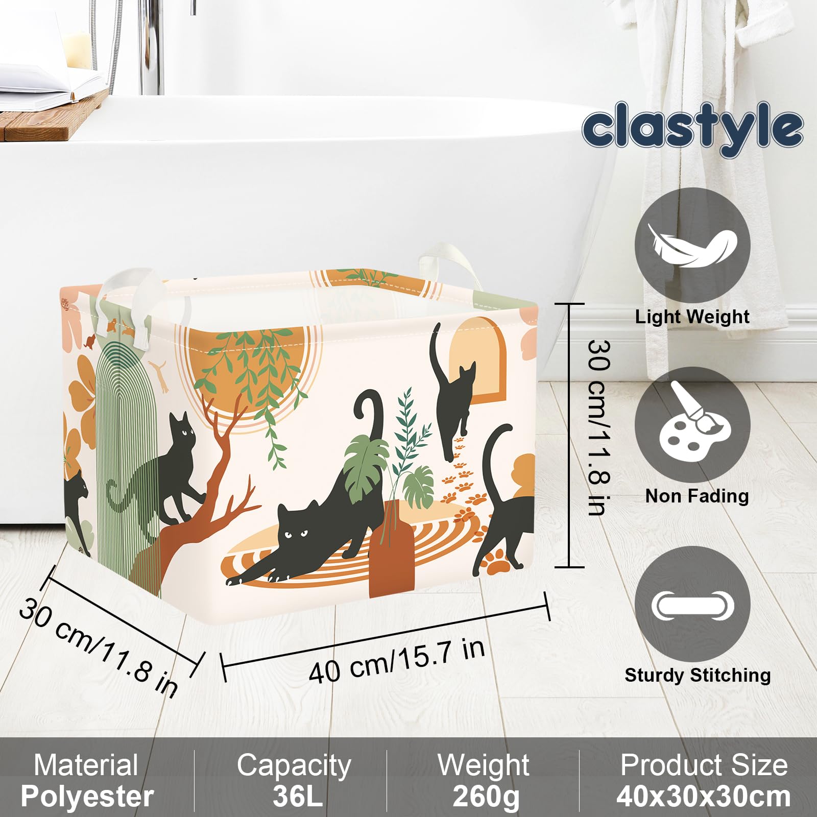 Clastyle Ceste Biancheria Bambini Gatto Boho Cestino Giocattoli Vestiti Impermeabile per Uomo Donna Cestino Portaoggetti per Bagno Cameretta Bucato, Marrone, 40x30x30 cm