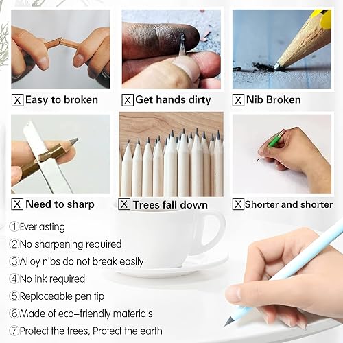 Miniatura 4 de DREMISI 10 lápices eternos sin tinta, lápiz mágico borrable, eterno, sin tinta, infinito, reutilizable, para árboles, portátil, para escribir,