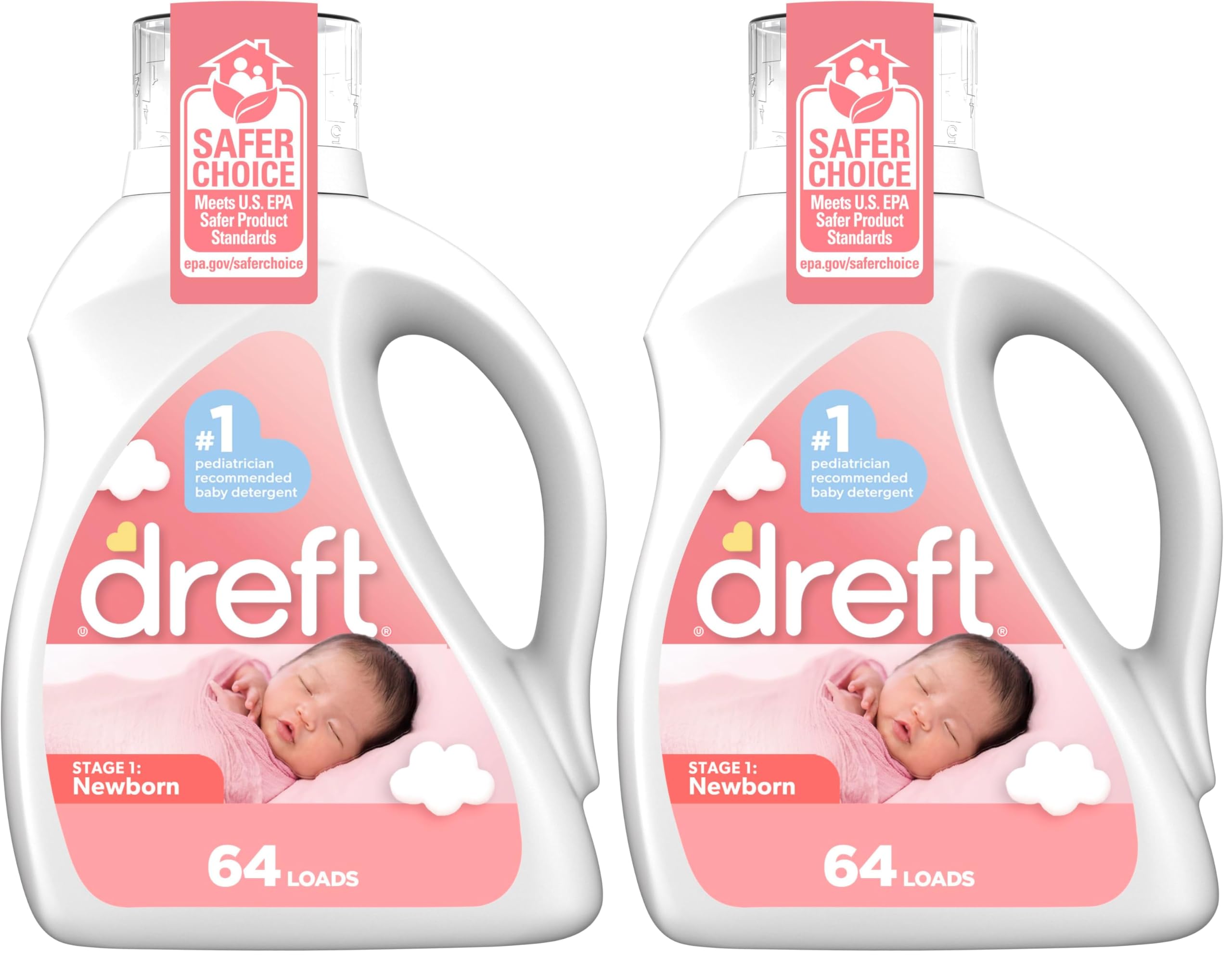 Dreft Stage 1: Newborn Hypoallergenic Liquid Baby Laundry Detergent (HE), Natural for Baby, Newborn, or Infant, 100 Ounces (64 loads) (Pack of 2)