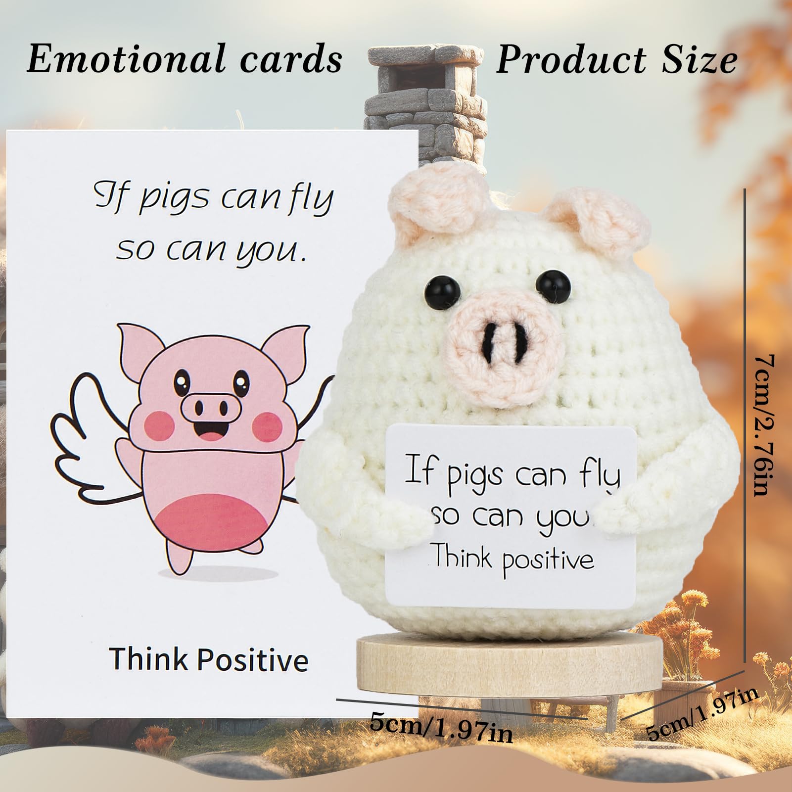 XBOCMY Pocket Hug - Porcellino portafortuna, in lana lavorata a maglia, mini bambola di maiale e piccolo portafortuna, regalo di mutago, buon miglioramento, regalo scolastico