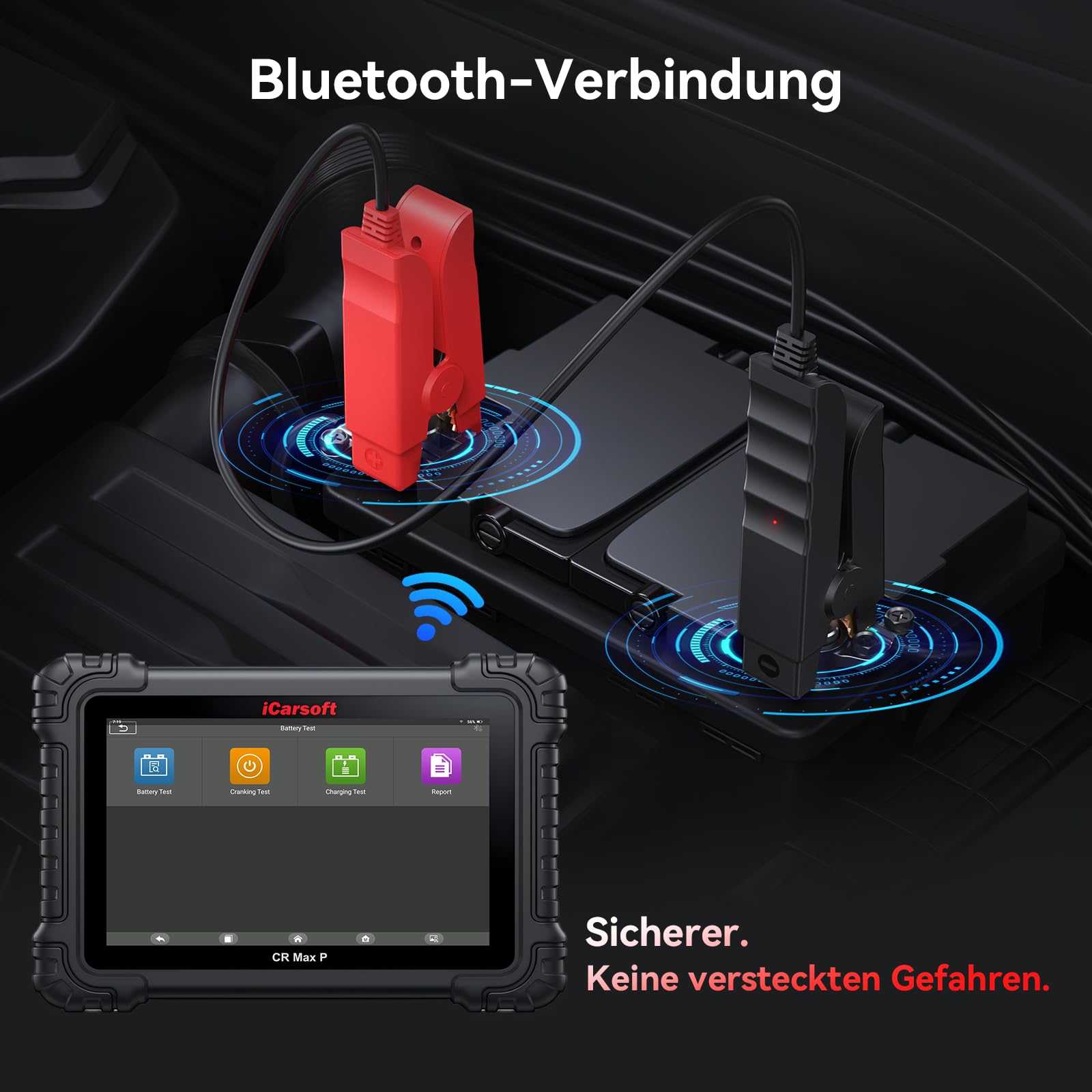 iCarsoft BT900 Autobatterietester, 12V/24V Batterie Lasttester für CCA, AGM, Gel, EFB, BT-Verbindung, mit Batterietest/Anlassertest/Ladungstest für Auto, Motorrad, ATV, SUV, Boot, Yacht