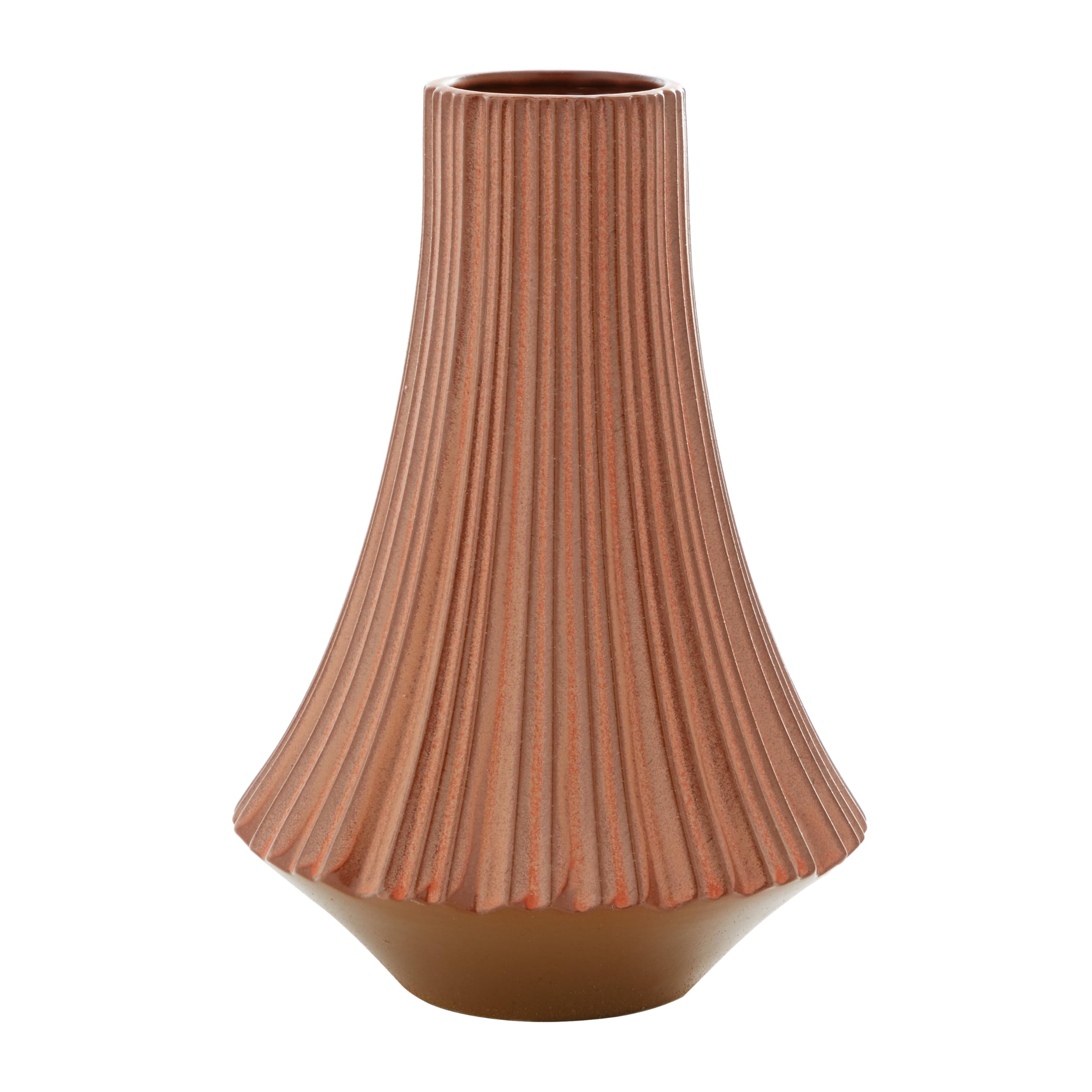 Deco 79 Ceramic Decorative Vase Ribbed Centerpiece Vase, Flower Vase for Home Decoration 9" x 9" x 13", Orange