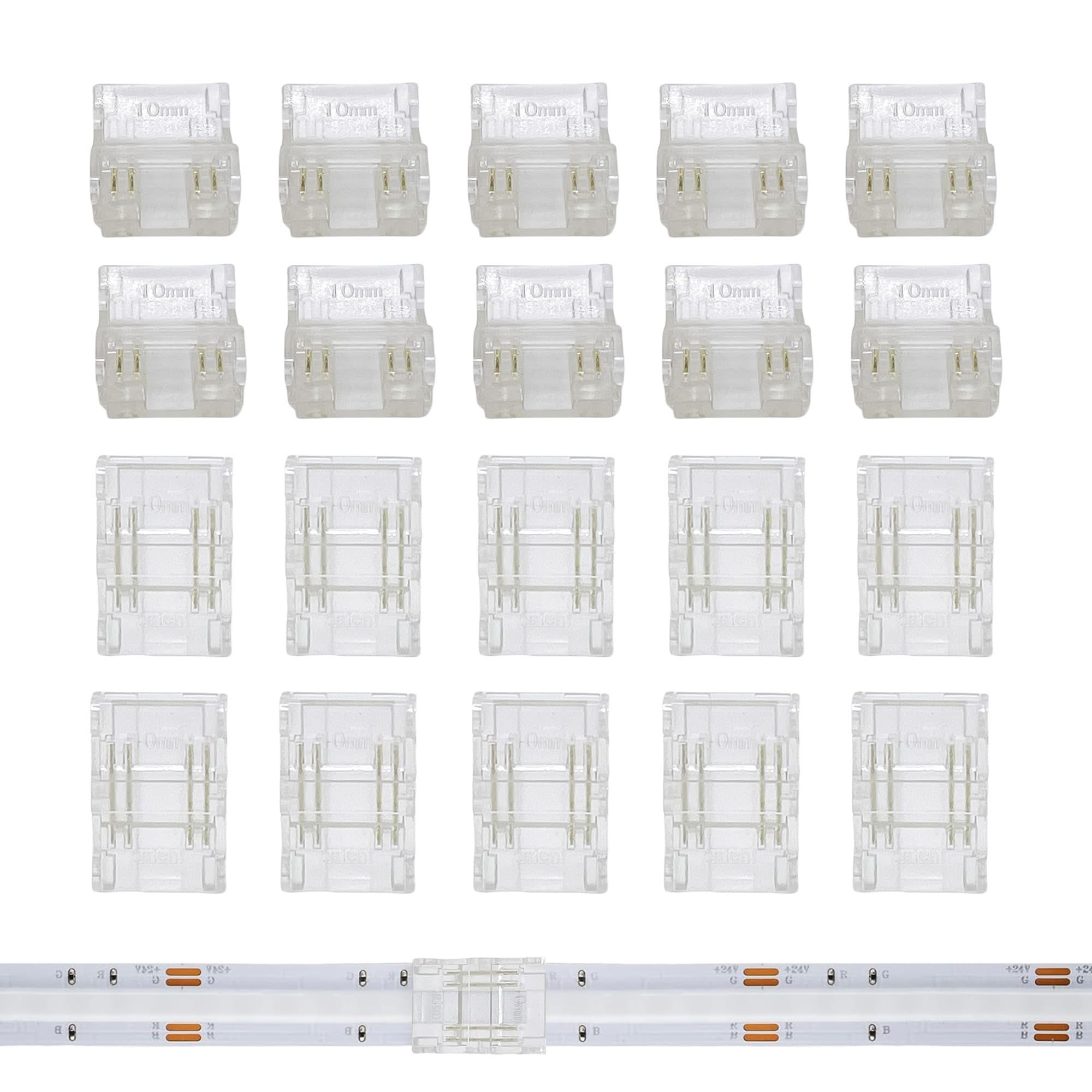 Clearhill 10mm 4Pin 10Pcs Transparent Solderless LED Light Strip Connectors,Strip to Strip Connectors,for Double Color 5V/12V/24V LED Strips,No Soldering Required,Secure Connection