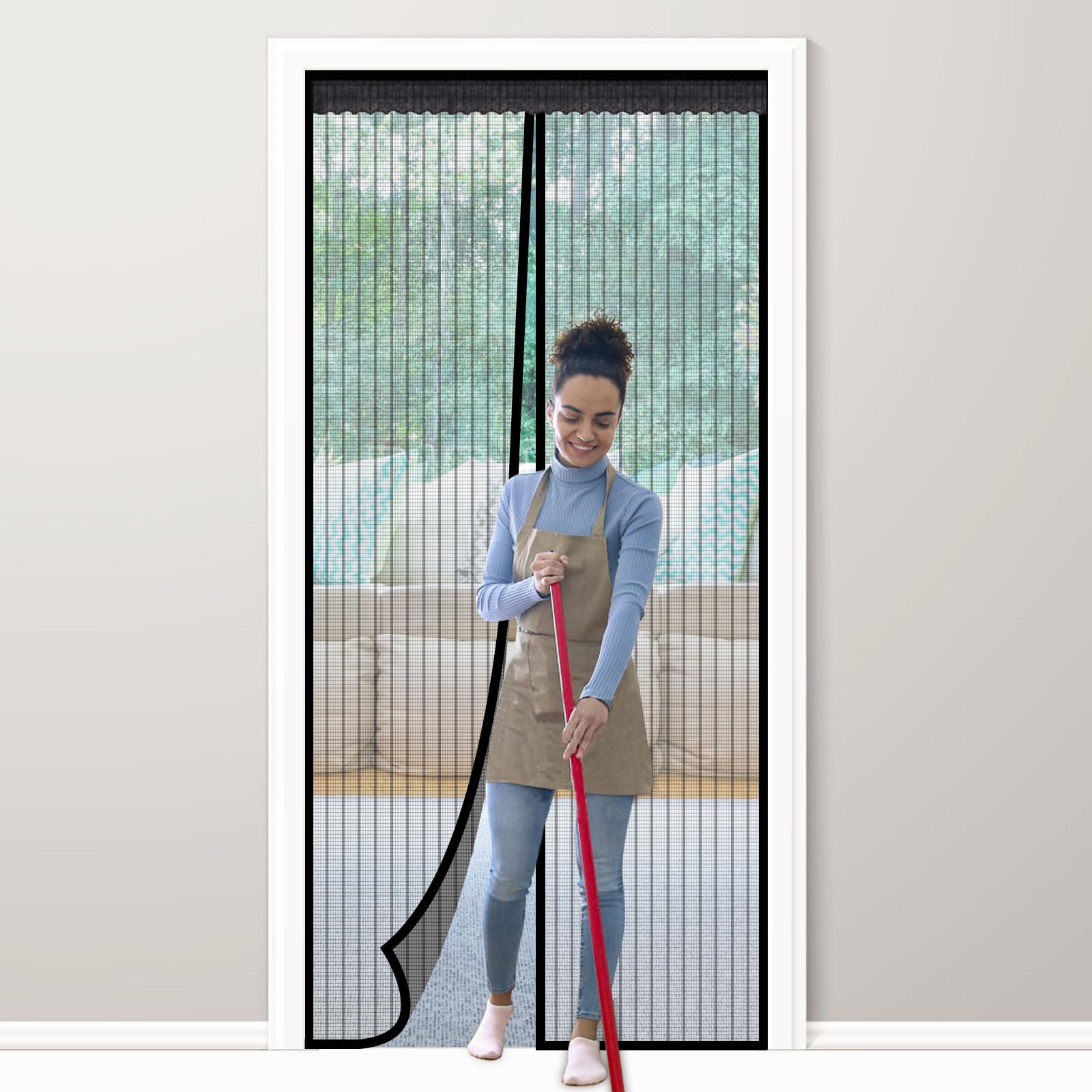 PJExim Magnetic Fly Screen Door,Heavy Duty Bug Mesh Curtain with Powerful Magnets,Door Screens for Keeping Out Flies,Fits Door Up to 90 X 210cm