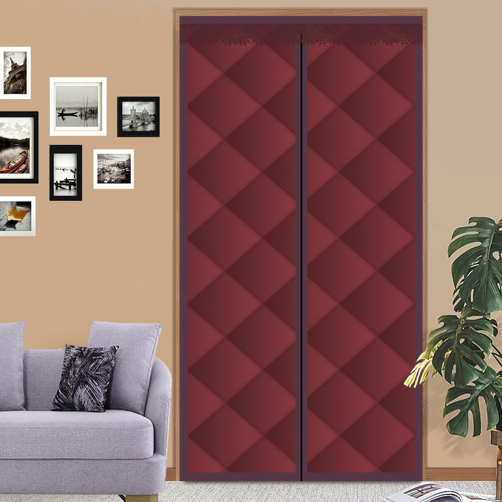 Rideau Thermique Magnétique 90x265 cm Isoler Froid et Chaleur Vin Rouge