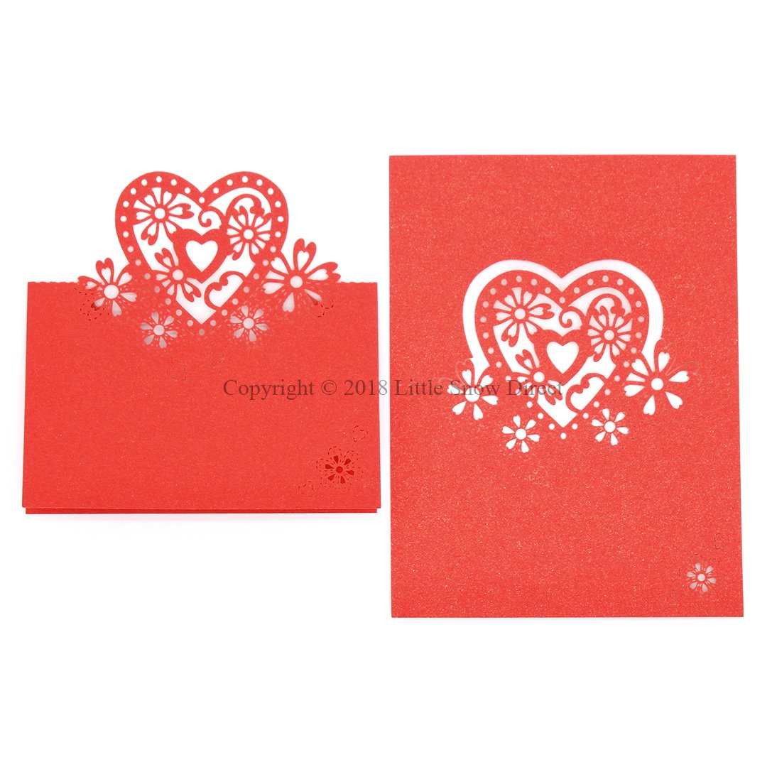 Little Snow Direct Wedding Party Name Place Cards For Table Decoration Pearlescent Laser Cut - 20pcs Love Heart - Red