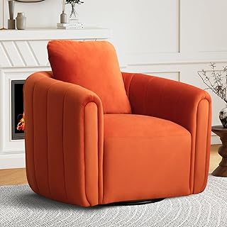 CANMOV Swivel Accent Chair with Pillow,360-degree Swivel Barrel Chair with Curve Backrest, Comfy Velvet Pumpkin-Shaped Round Armchair Modern Single Sofa for Living Room,Bedroom,Waiting Room,Orange