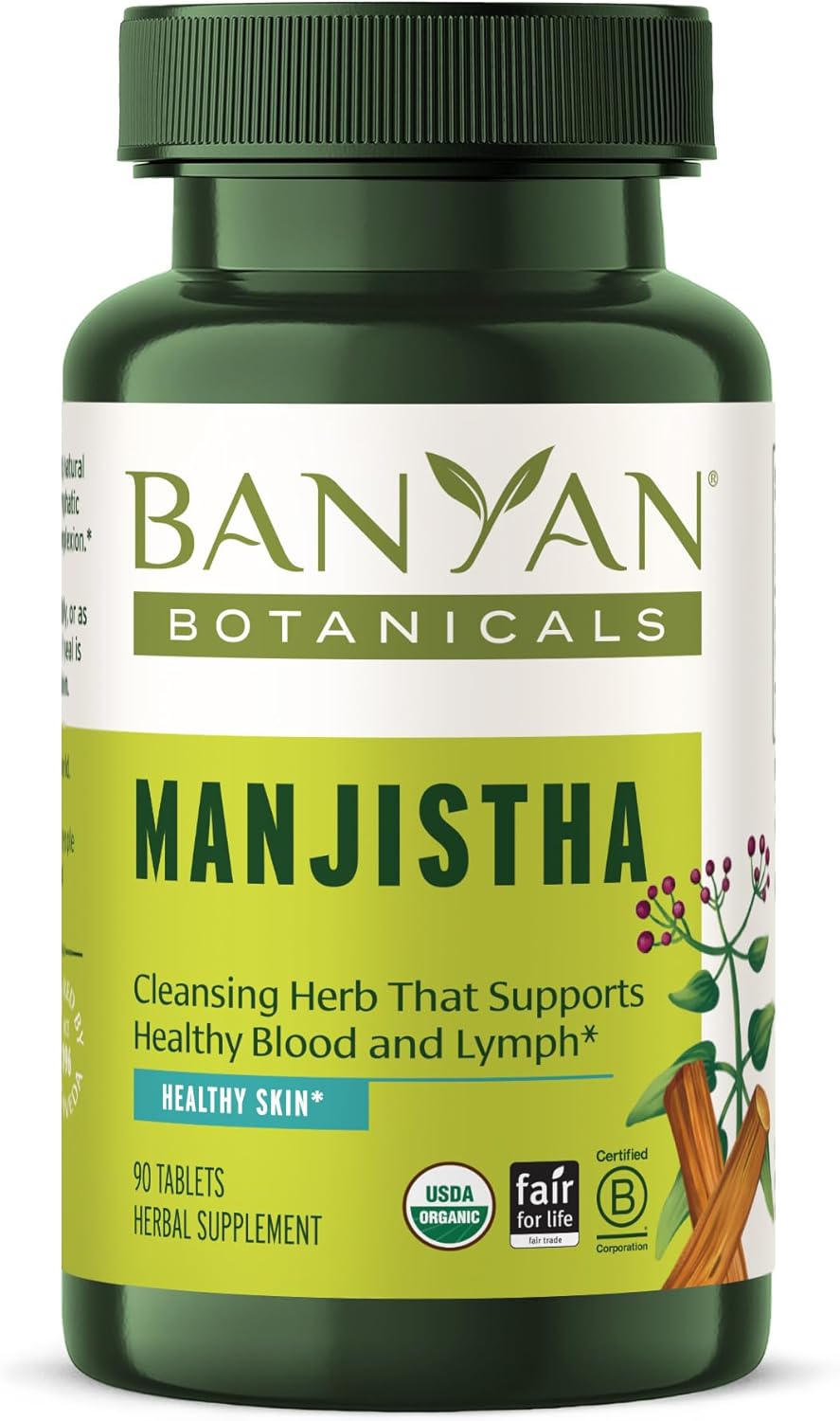 Banyan Botanicals Organic Manjistha – Natural Skin Support & Lymphatic Drainage Supplement – Red Root Blood Cleanse for Clear Complexion – 90 Tablets – USDA Organic, Fair Trade