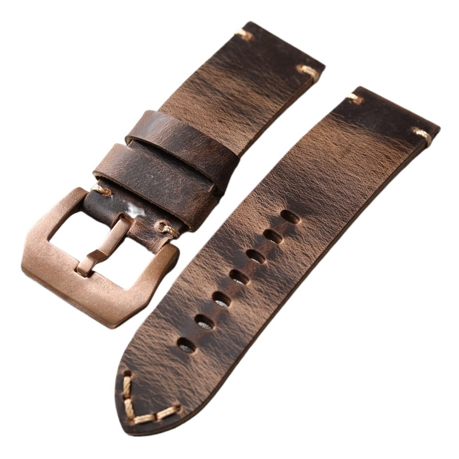 YELEMEABHB Handmade Head Layer Cowhide Watch Strap 20MM 22MM 23MM 24MM 26MM, Bronze Watch Strap with Vintage Solid Bronze Buckle Watch strap(23mm)