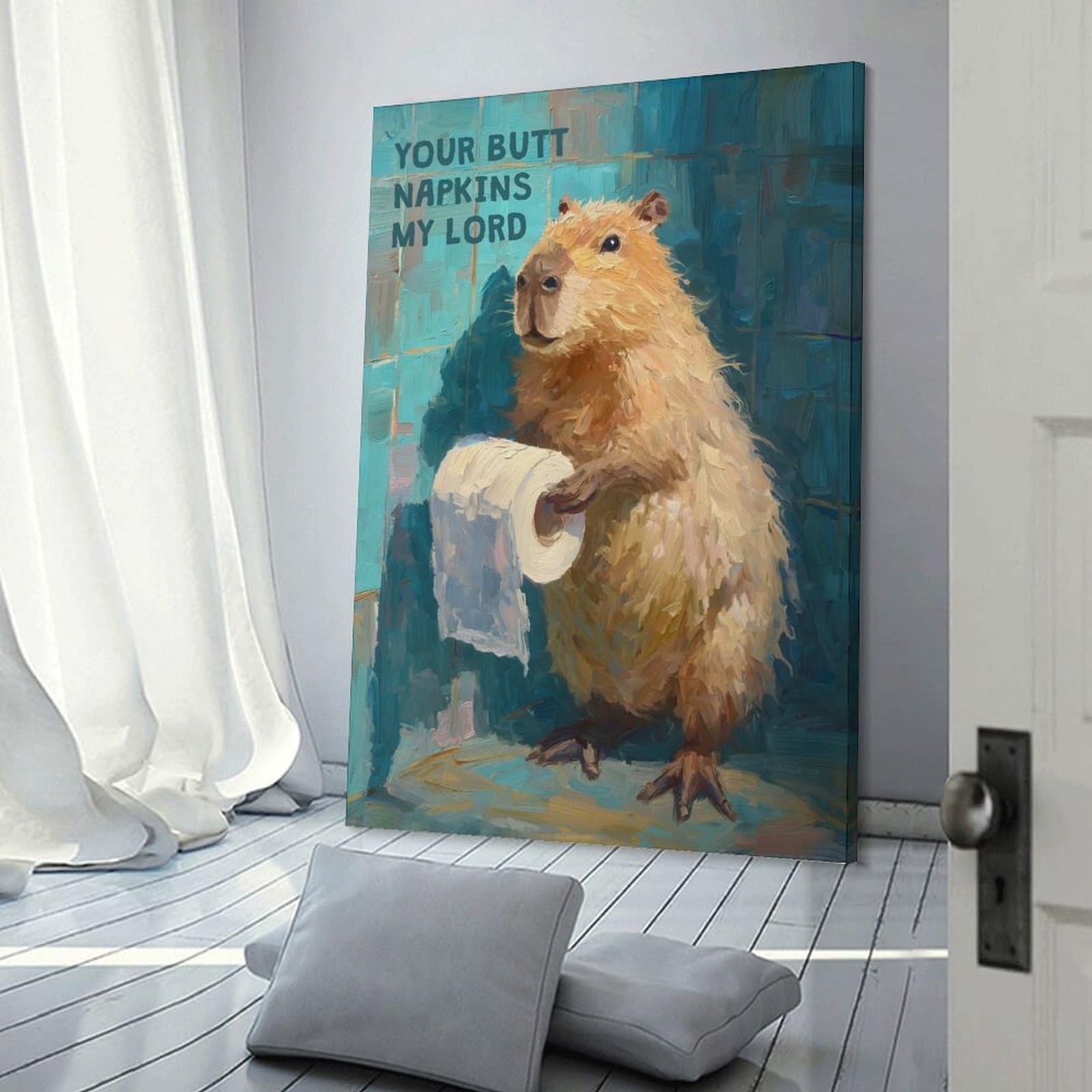 Junmoney Capybara Your Butt Napkins Canvas Wall Decor, 24x36inch(60x90cm), for Wall Displays, Bedrooms Or Room Updates, Wall Decor Suited to Curated Displays