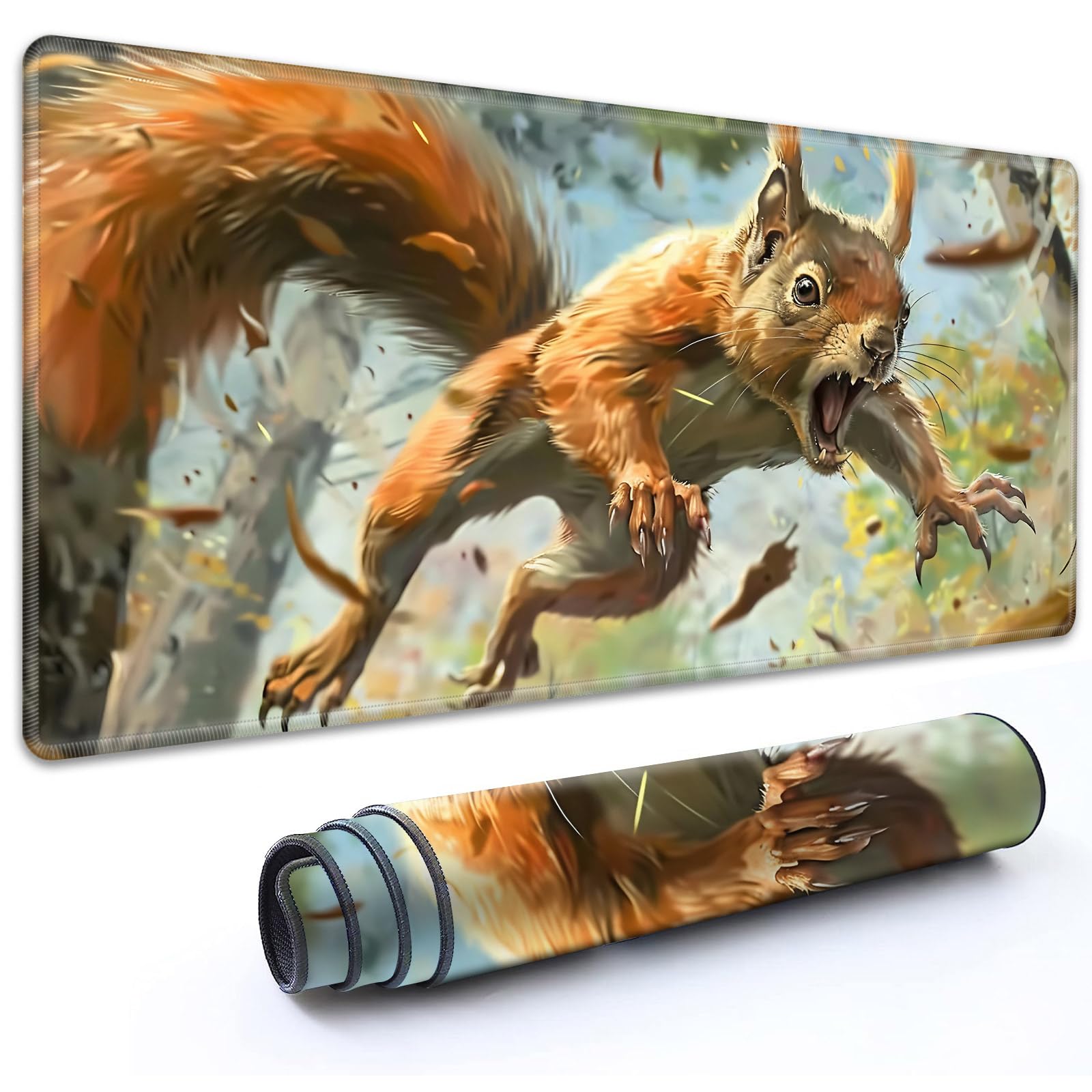 RMJKXQZG for MTG Playmat 35.5" x 19.7"(90cm x 50cm) with High Elastic Rubber Base Non-Slip Rubber Sole HD Printing for TCG Mat Magic Playmats MTG Game Mat, A Squirrel Jumping in The Air