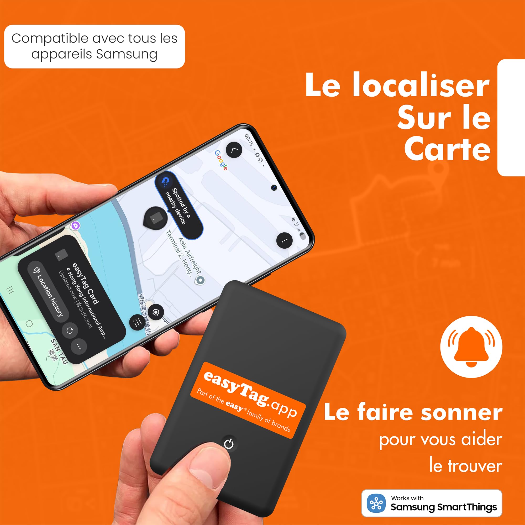 easyTag Card Tracker (Uniquement pour Samsung) - Suivi Global Instantané Traqueur Android Slim pour Portefeuilles, Sacs, Valises et Bagages. Compatible avec l'Application Samsung SmartThings