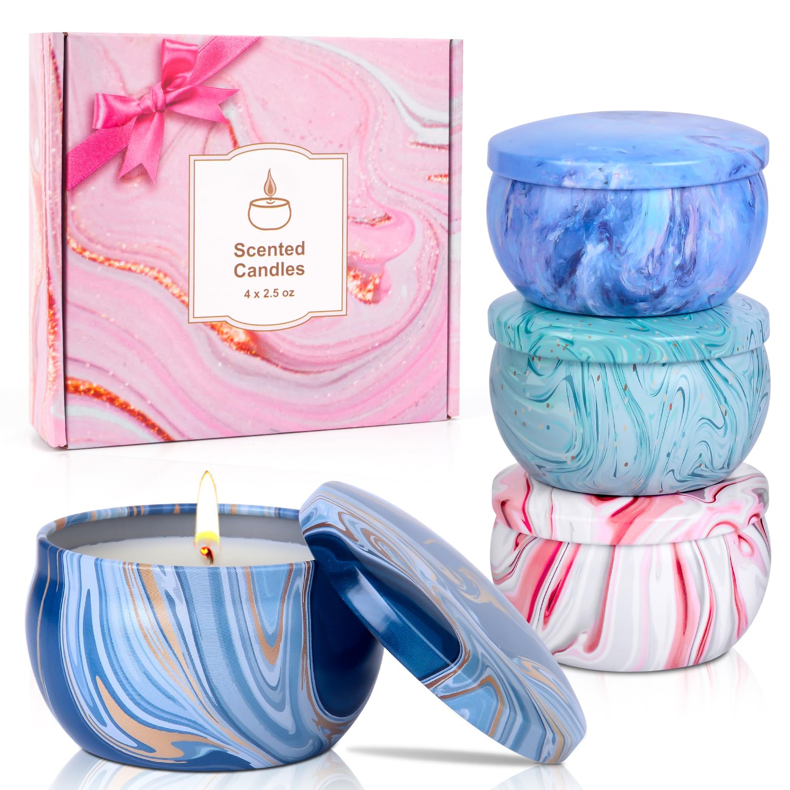 Scented Candles Gifts for Women, 4 Pack Aromatherapy Candles Soy Wax Scented Candle Gift Set Relaxing Stress Relief Thank You Birthday Gifts for Women Her Friends Mothers Ladies