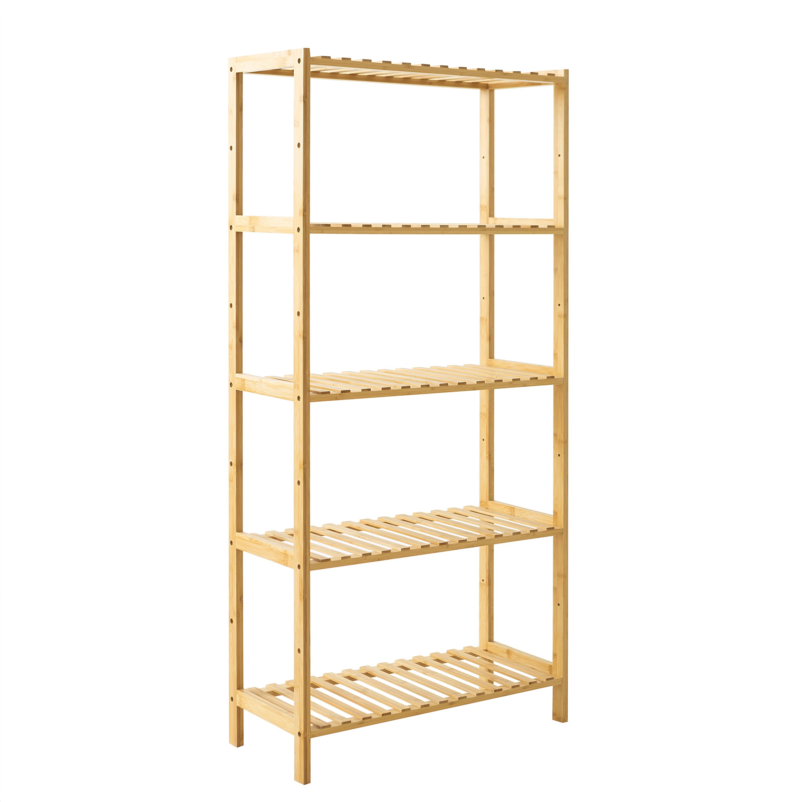 Brigros - Scaffale in Legno con Ripiani, Scaffale Salvaspazio in Bamboo con Design Moderno, Mobile Bagno in Legno di Bambu con Mensole, Mobile Cucina in bambù (Naturale, 5 Ripiani)