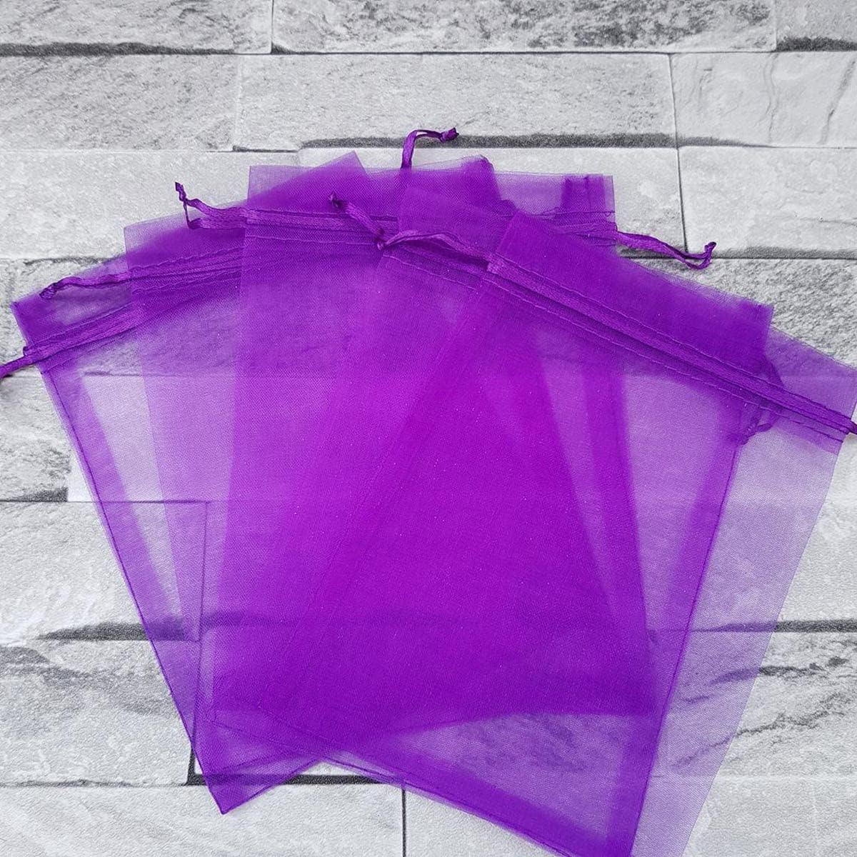 Pack of 50 Sheer Organza Mesh Drawstring Gift Bags 5x7 Inch Purple image 4