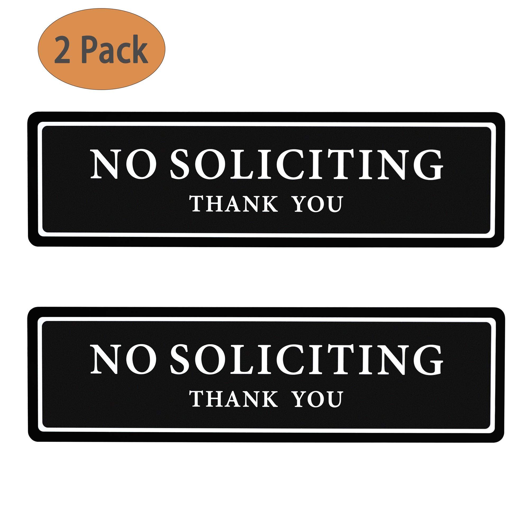 2 Pack No Soliciting Sign for House — Keep Solicitors Away, with Strong Adhesive Tape for Any Surface, 8.2 × 2.4 Inch, Stylish & Prominent Design, Perfect for Home Office Front Doors, Walls, Windows