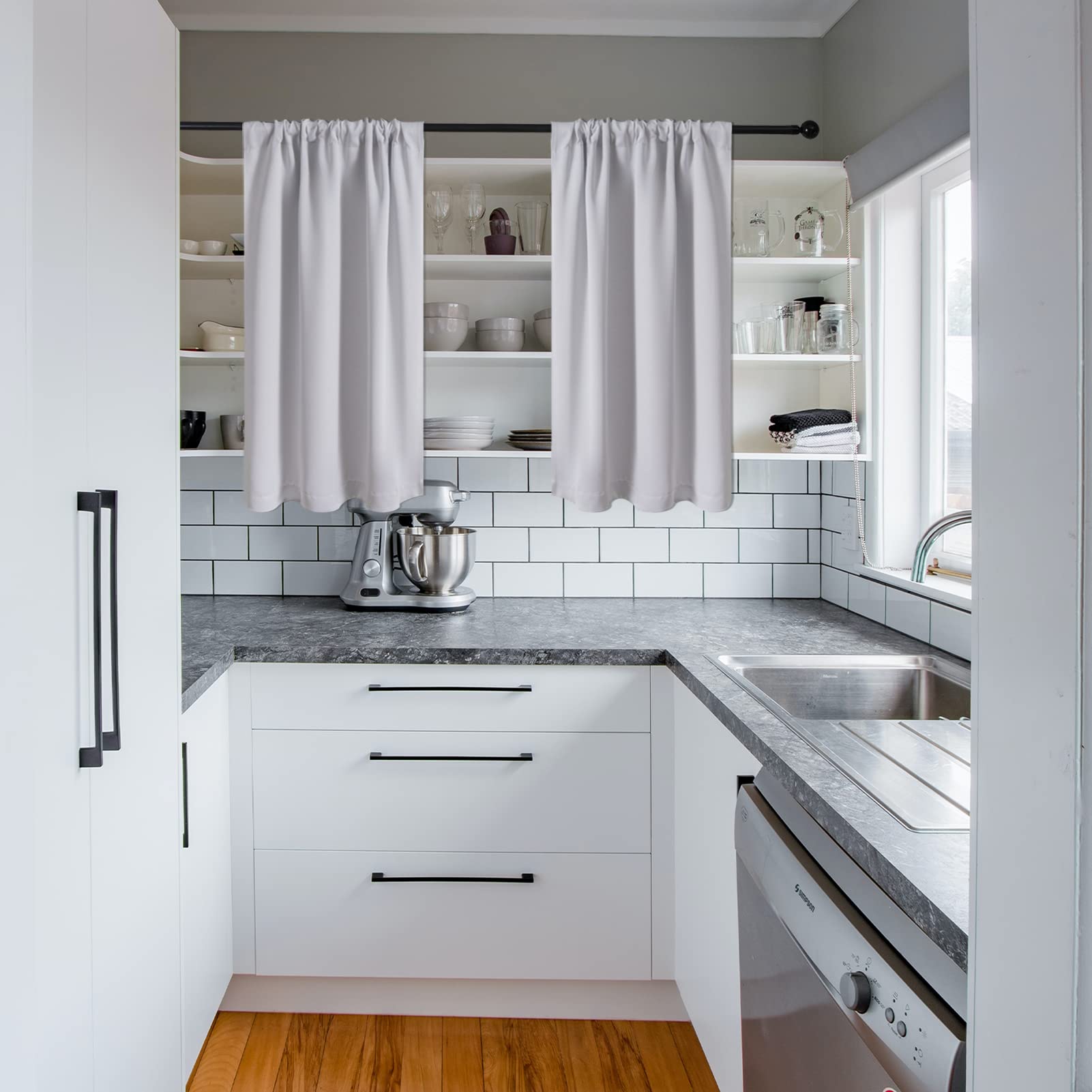 Odot Rideau Cuisine Anti-Poussière, Rideaux Courts Sans Perçage Rideau Fenetre Petit Occultant, Voilages Intérieurs Pour Armoire De Cuisine, Sous L 'Évier (Beige 2,W70xH90cm