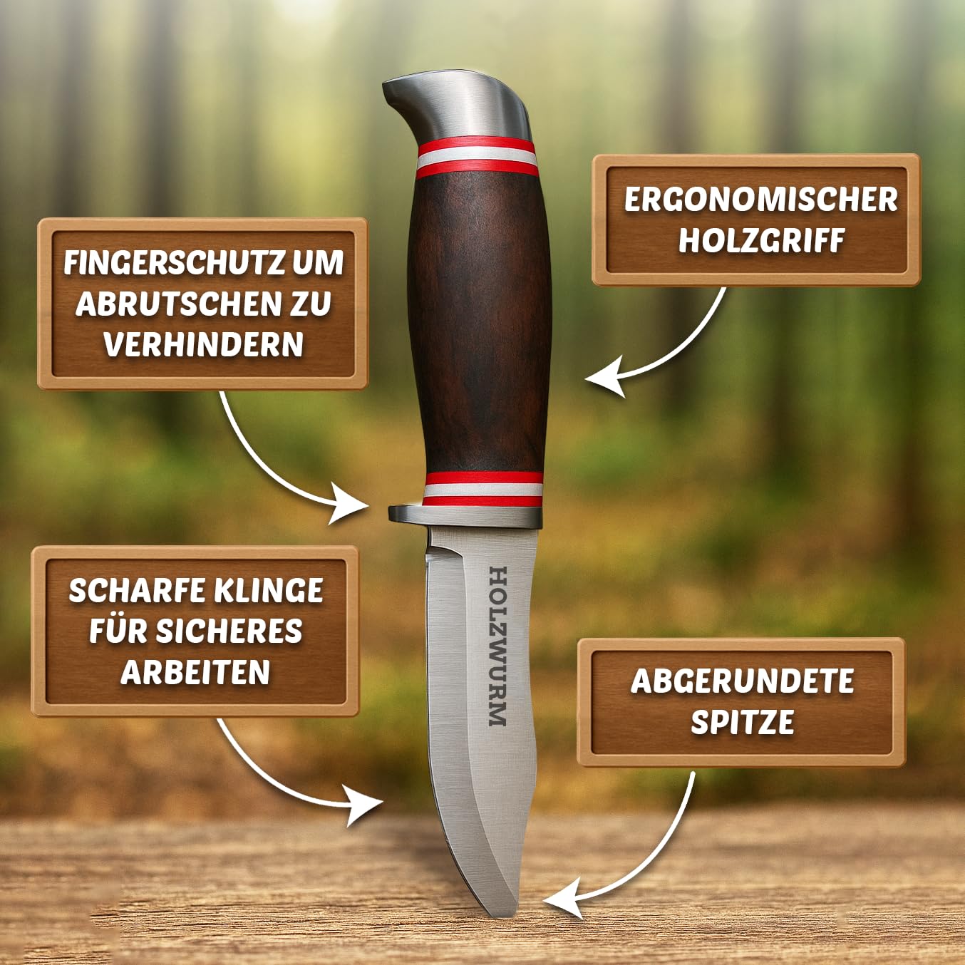 HOLZWURM Coltello da intaglio per bambini, coltello da tasca e da esterno