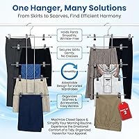 Vista 2 de Perchas de metal de 5 niveles con clips, paquete de 2 perchas de alambre que ahorran espacio, perchas de acero inoxidable resistentes