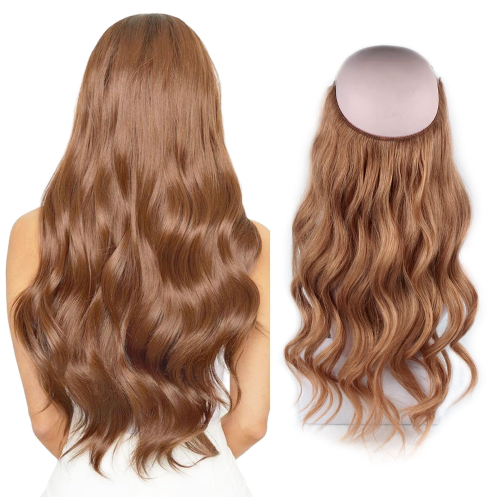 Sassina Invisible Wire Hair Extensions Real Human Hair with Transparent Wire Adjustable Size Secure Clips Natural Straight Secret Miracle Hairpiece,