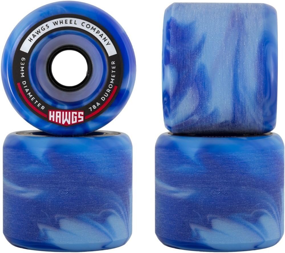 LANDYACHTZ63mm 78a Sky Blue Swirl Fatty Fattie Hawgs Longboard Wheels (Set of 4)