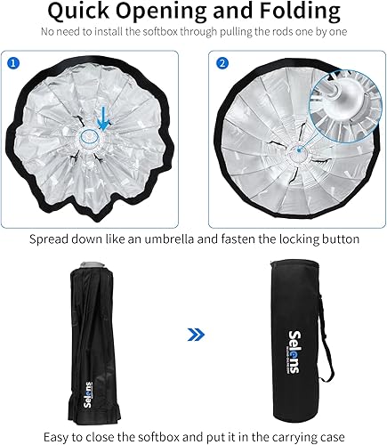 Miniatura 6 de Selens Sombrilla Hexadecagon de 47.2in con bolsa de transporte para retrato o fotografía de producto, caja de luz plegable con soporte Bowens