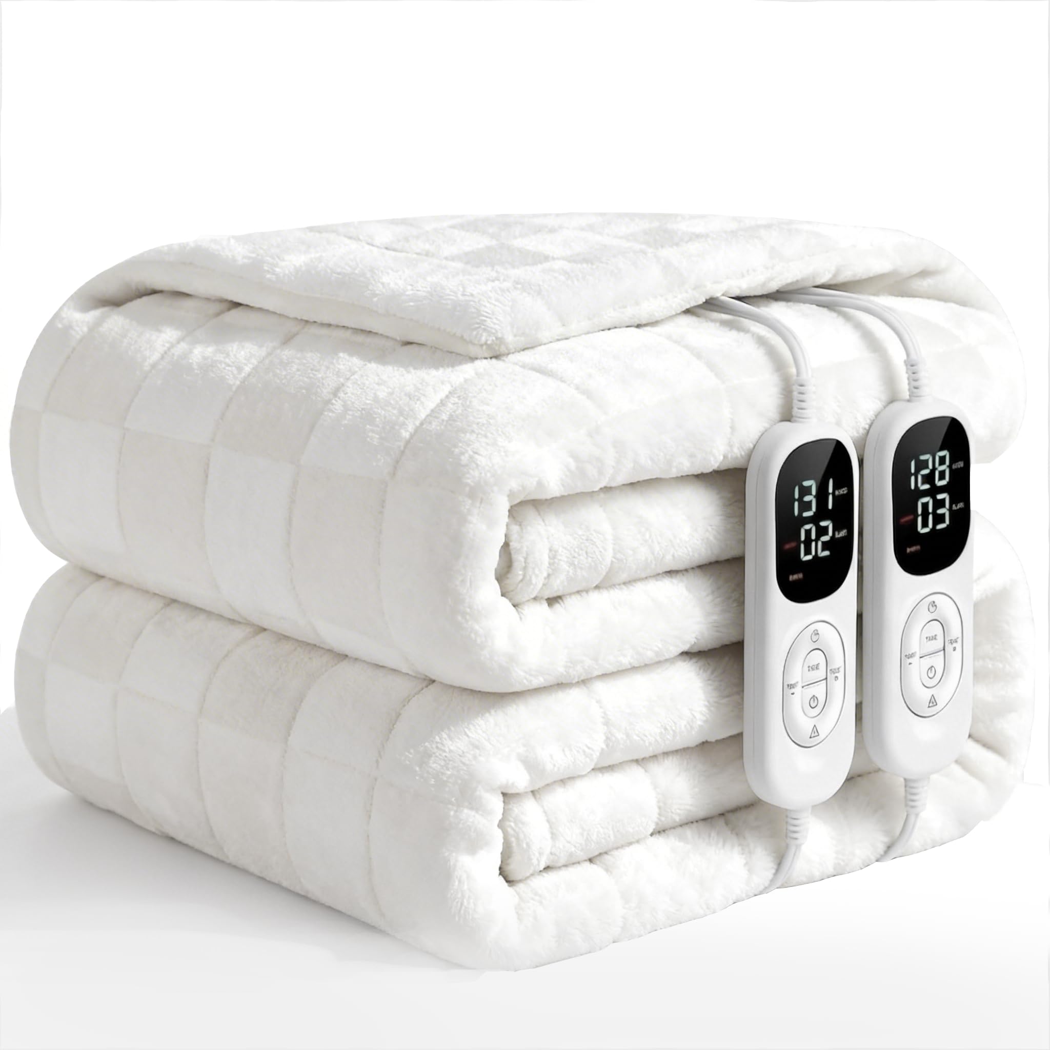 Heated King(90"x100") Blanket,Ultrasoft Electric Blanket Checkered Pattern