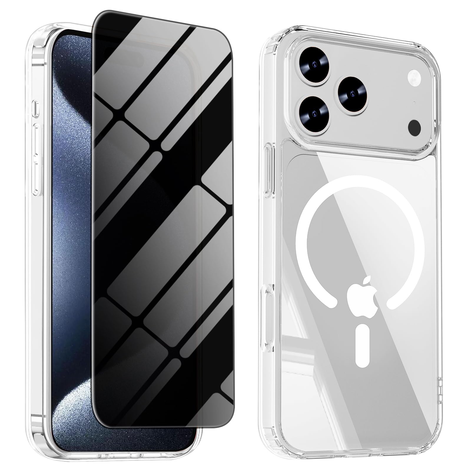 Magnetic for iPhone 18 Pro Case with Privacy Screen Protector &amp; Full Camera Cover,[Non-Yellowing] Shockproof Clear Phone Case Compatible with MagSafe Women Girls for iPhone18 Pro,Clear