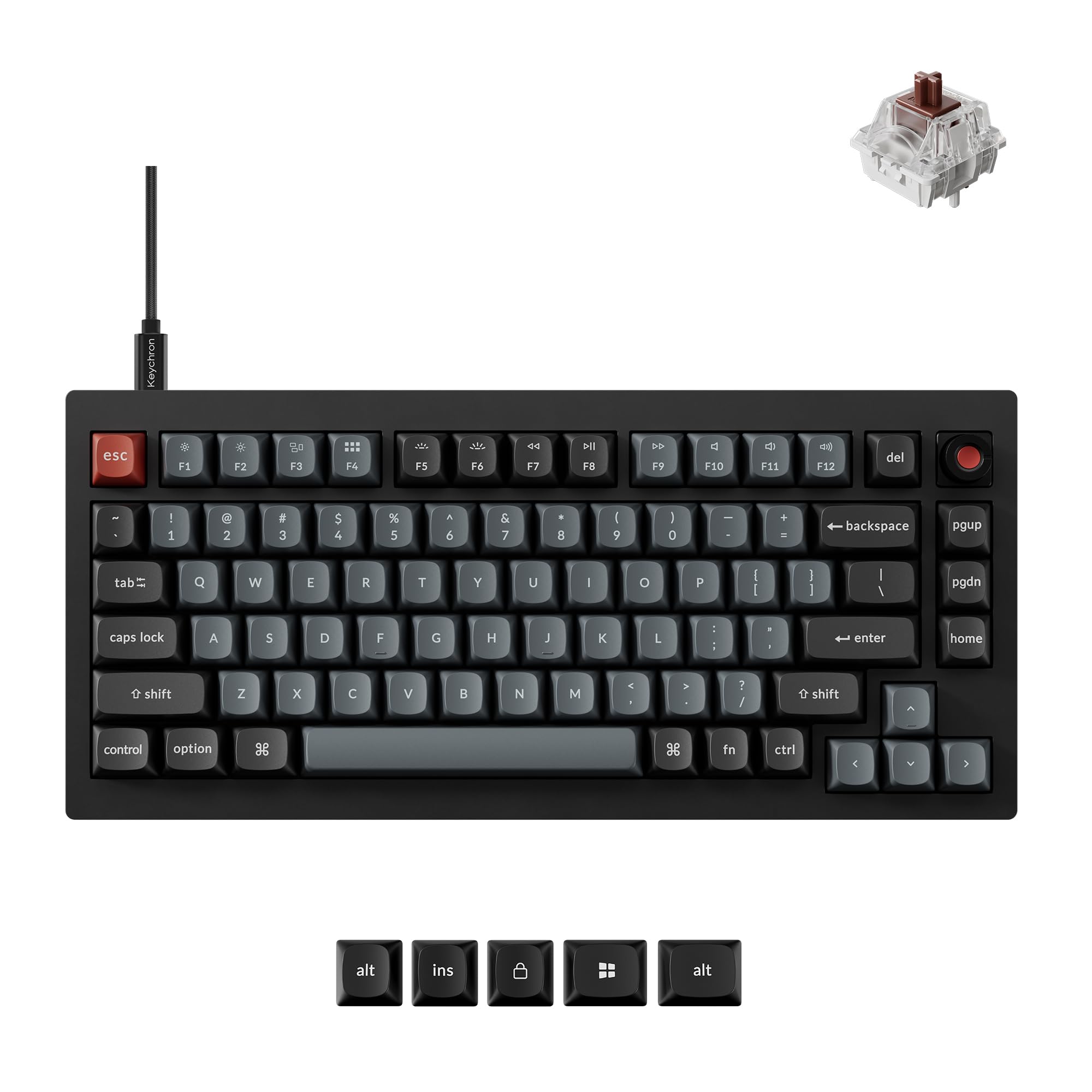 Keychron V1 Tastiera meccanica personalizzata 8K, layout cablato 75%, latenza ultra bassa 8000Hz, QMK programmabile, interruttori marroni sostituibili a caldo, RGB, per giocatori e dattilografi