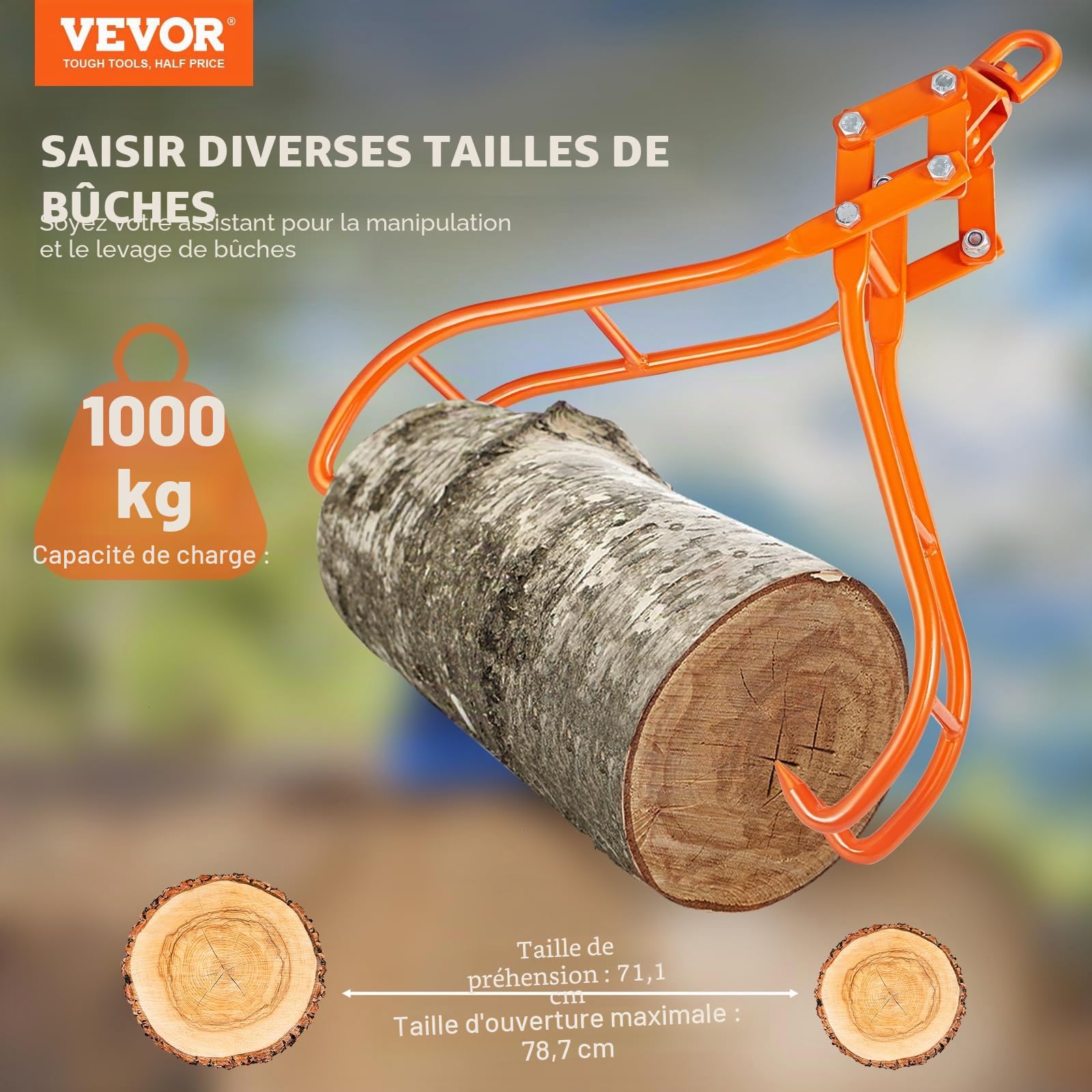 VEVOR Pince Forestière pour Troncs 711,2 mm Pince de Levage pour Bois Bûches Crochets 4 Griffes Pivotante Capacité Charge 1000 kg Pince à Bois en Acier pour Tracteurs VTT Camions Chariots Élévateurs